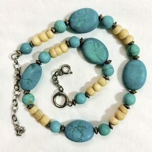 Turquoise Stone & Bone Collar Necklace